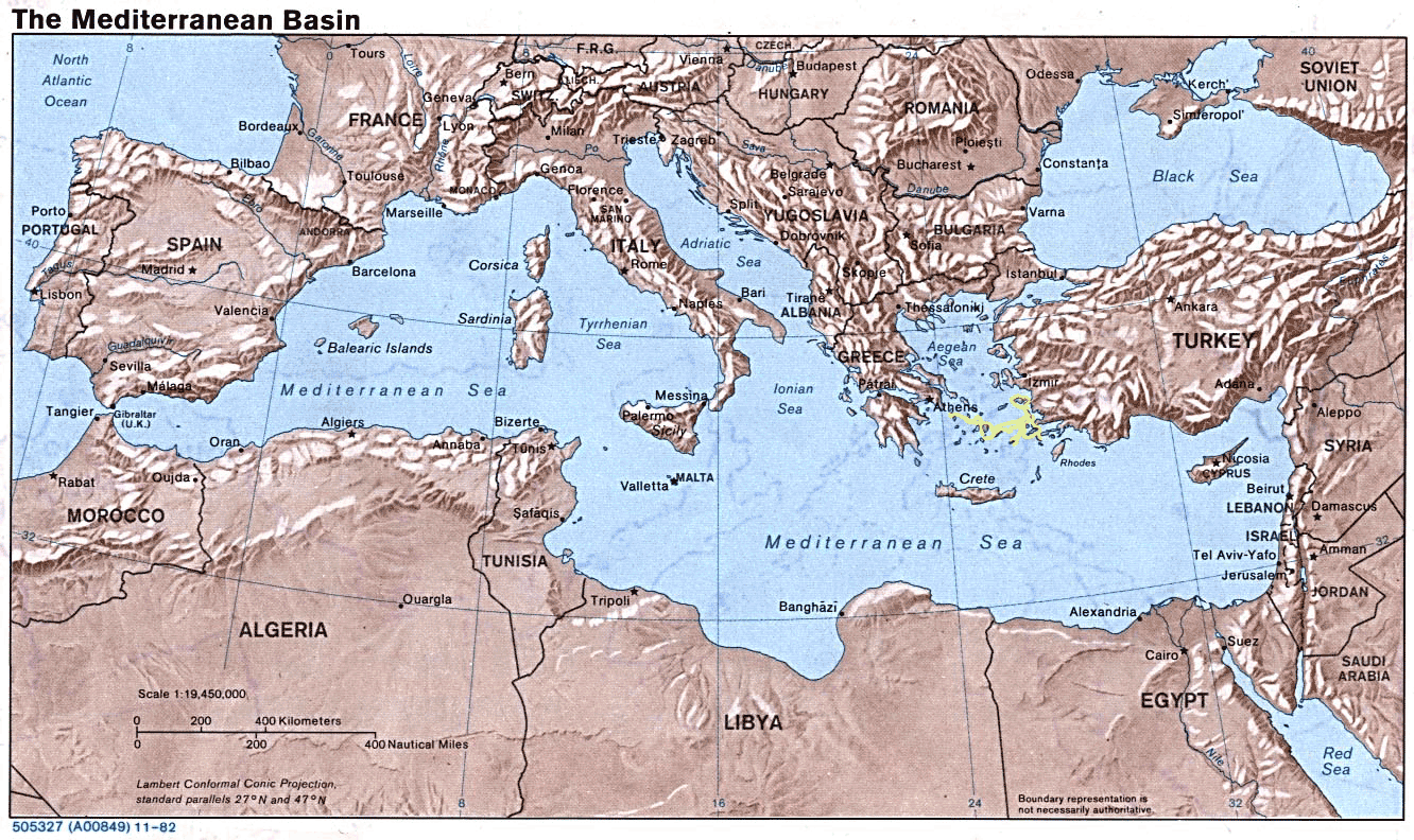 Map of the Mediterranean with route
