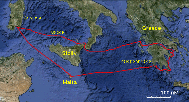 Map of the Med with route