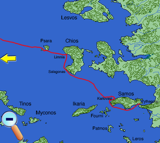 Route to to Samos