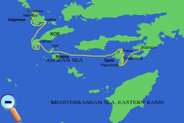 Map of Dodecanese with route