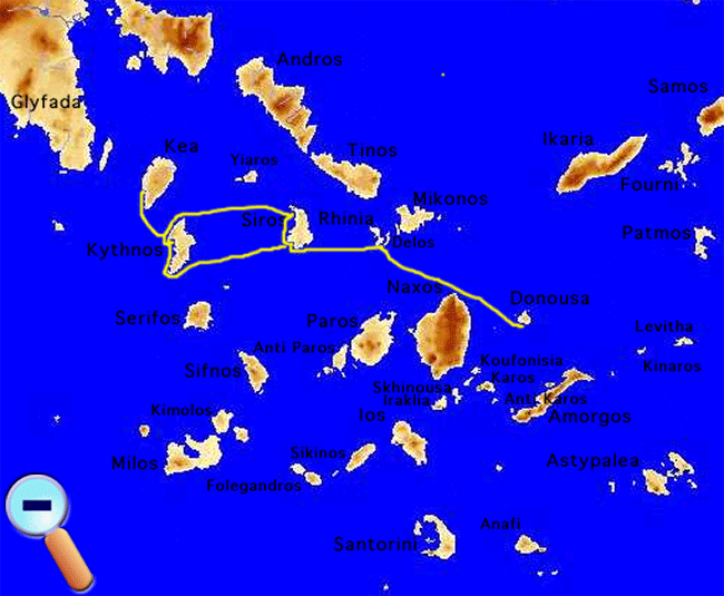 Route from Donousa to Syros