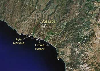 Satellite view of Limniá region in Chios