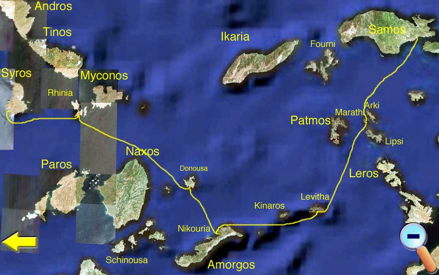 Route from Syros to Samos
