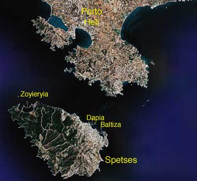 Satellite view of Spetses & Porto Heli