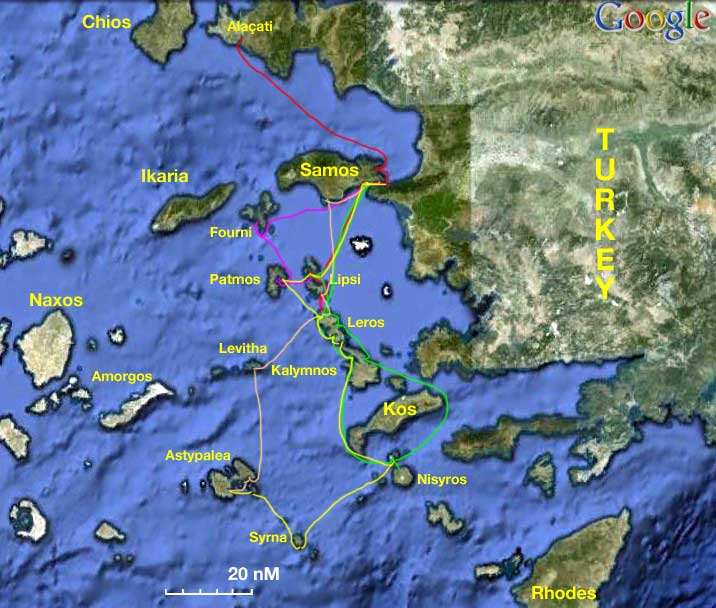 SE Aegean with routes