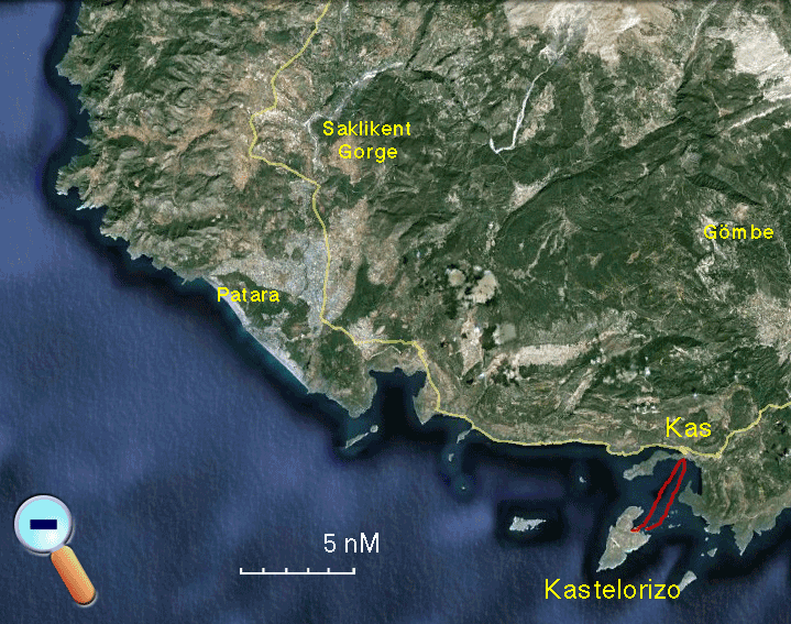 Route between Kas and Kastelorizo