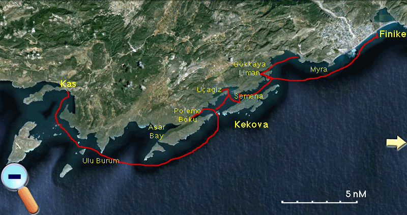 Route from Kas and Finike