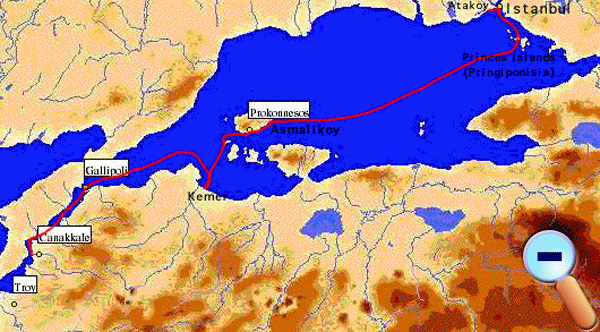 Map of Marmara with route