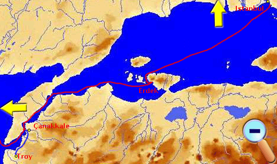 Route from Istanbul to Çanakkale